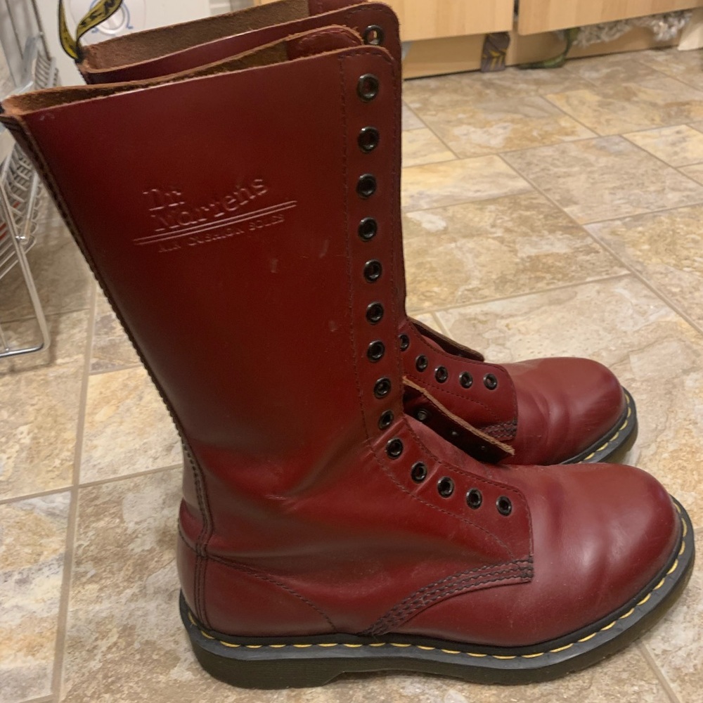 14 hole cherry doc marten boots